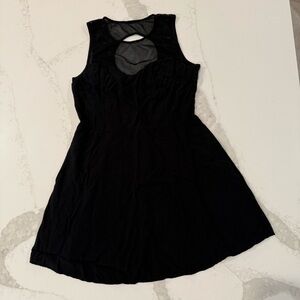 Garage High Neck Mesh Overlay Sweetheart Neckline Mini Dress Womens Medium Black